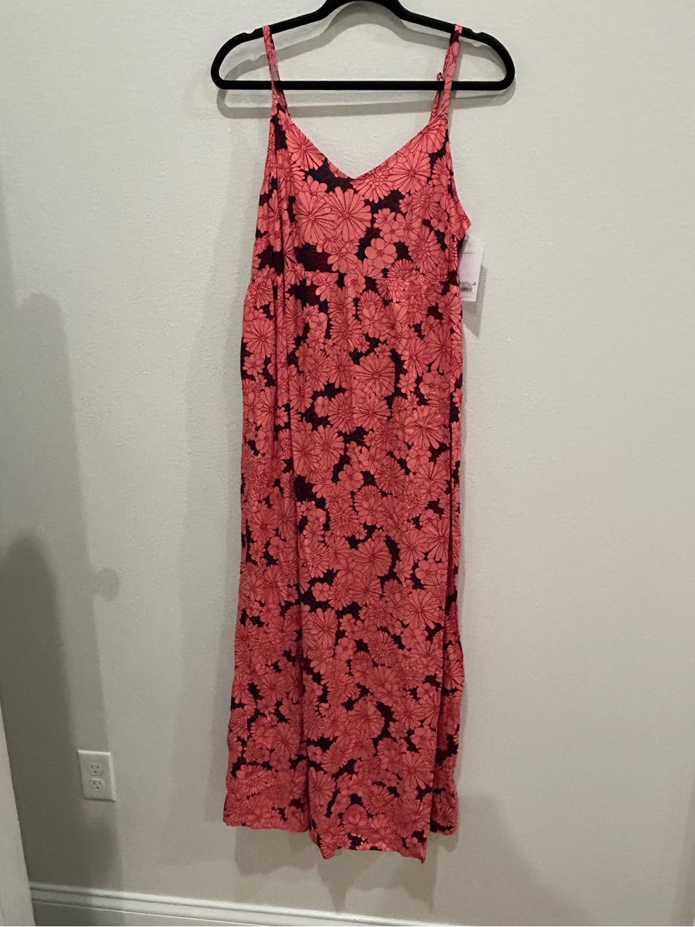 Maternity Coral Floral Slip Dress with Spaghetti Straps
